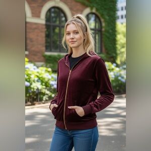 Felina Women’s Burgundy Velvet Hoodie - Size L - NWOT
